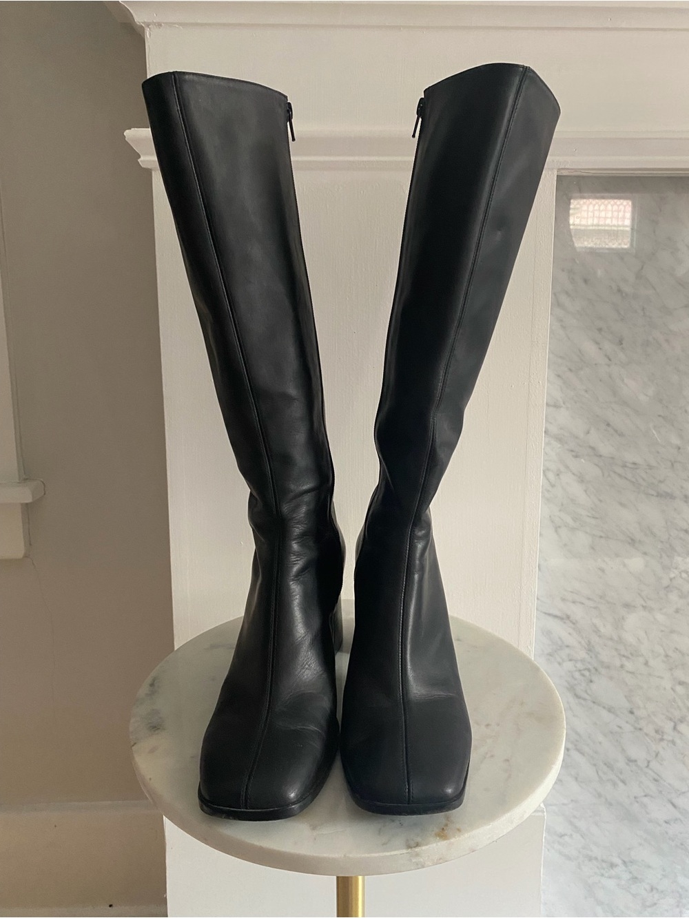Reformation Nylah Black Tall Knee-High Square Toe Block Heel Boots